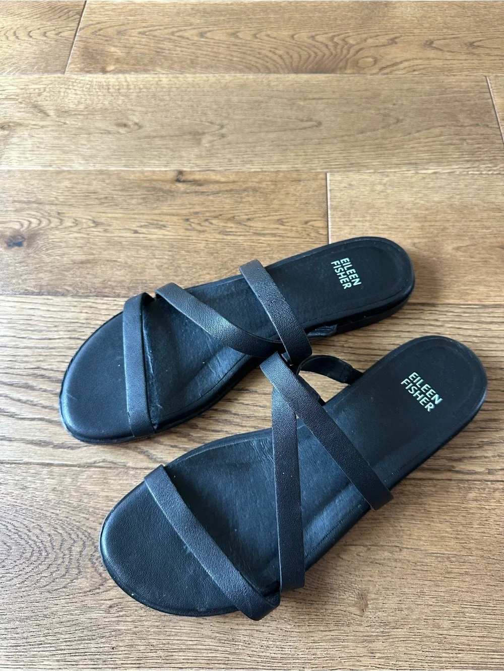 Eileen Fisher Black Leather Sandals Shoes Sz 9